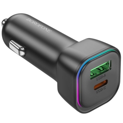 Автомобільний Зарядний Пристрій Borofone BZ28A 1Type-C/30W/PD + 1USB/18W/QC3.0 (Чорний)