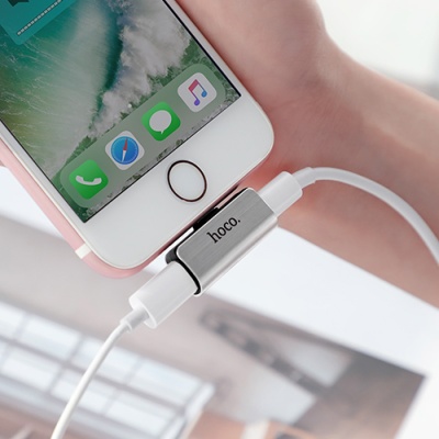 перехідник hoco ls24 lightning - (lightning audio+lightning charge) (сталевий) 