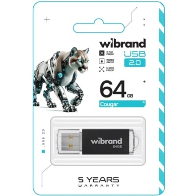 usb флеш-накопичувач wibrand 64gb cougar (чорний) 