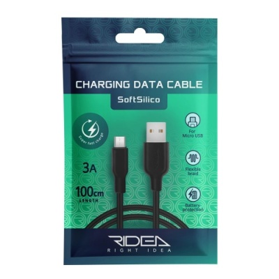 кабель ridea rc-m114 soft silico usb - microusb 3a/1m (чорний) 