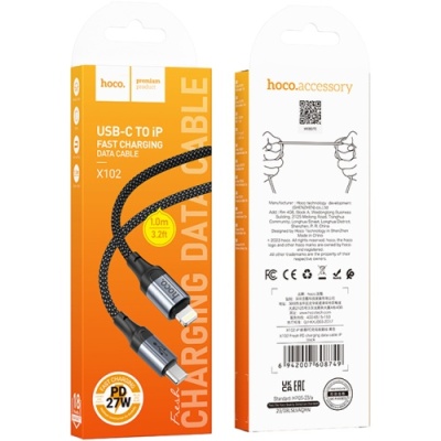 кабель hoco x102 type-c - lightning 27w/1m (чорний) 