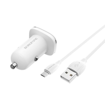 Автомобільний Зарядний Пристрій Borofone BZ12A 1USB/18W/QC3.0 + (USB - MicroUSB) (Білий)