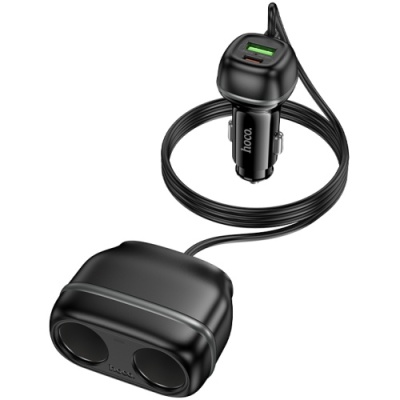 Розгалужувач прикурювача HOCO Z59 PD30W+QC3.0 (2 роз'єми прикурювача/1USB/1Type-C) (Чорний)