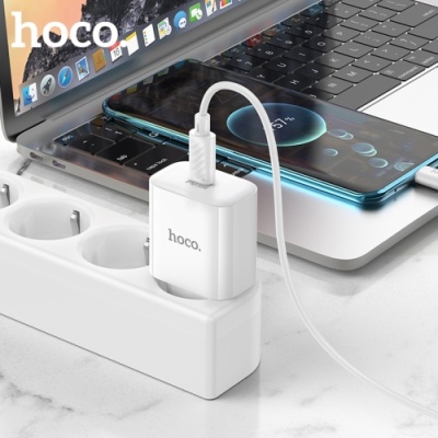 мережевий зарядний пристрій hoco c76a pro 1type-c/30w/qc3.0/pd + (type-c - type-c) (білий) 
