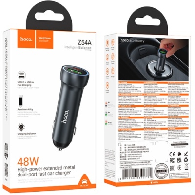 Автомобільний Зарядний Пристрій Hoco Z54A PD30W+QC3.0 (1USB/1Type-C) (сірий)
