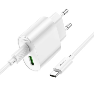 мережевий зарядний пристрій hoco c109a new 1usb/18w/qc3.0 + 1type-c/20w/pd + (type-c - type-c) (білий) 