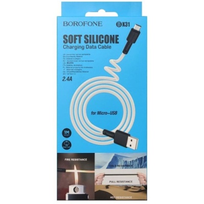 кабель borofone bx31 silicone usb - microusb 2.4a/1m (білий) 