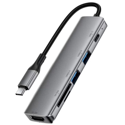 usb hub acefast j18 6in1 type-c (сірий) 