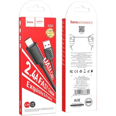 кабель hoco x88 gratifield usb - lightning 2.4a/1m (чорний) 