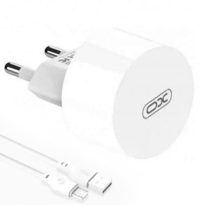 мережевий зарядний пристрій xo l62 2usb/2.4a + (usb - microusb) (білий) 