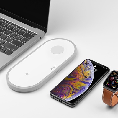 безпровідний зарядний пристрій hoco cw20 2in1 (phone+watch) 10w (білий) 