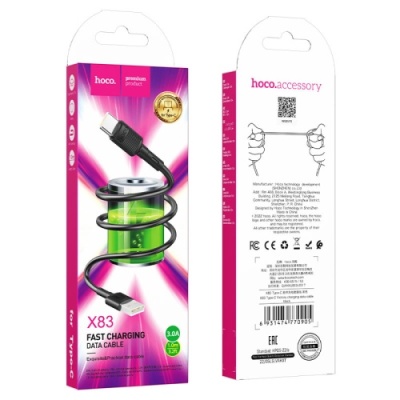 кабель hoco x83 usb - type-c 3a/1m (чорний) 