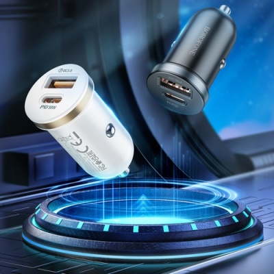 Автомобільний Зарядний Пристрій Borofone BZ22 1USB/18W/QC3.0 + 1Type-C/30W/PD + (Type-C - Type-C) (Бiлий)