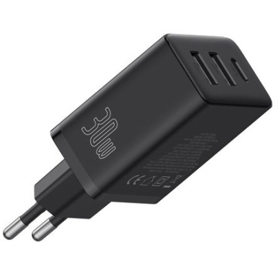 мережевий зарядний пристрій baseus cube fast charger eu cluster (p10111402113-00) 2usb/qc3.0 + 1type-c/30w/pd (чорний) 
