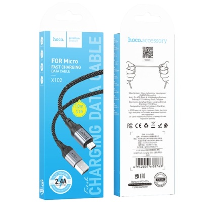 кабель hoco x102 usb - microusb 2.4a/1m (чорний) 