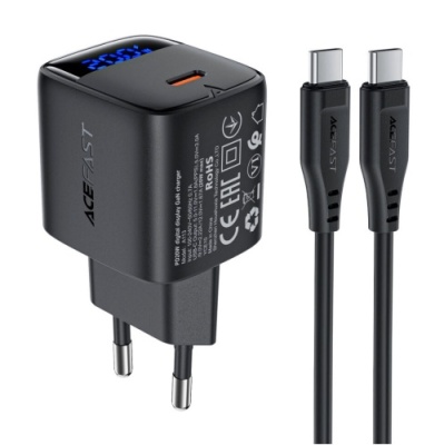 мережевий зарядний пристрій acefast a113 pd20w (1type-c) + type-c - type-c (1,2м) (чорний) 