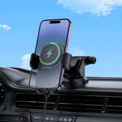 Автотримач Borofone BH222 Wireless 15W (Сiрий)