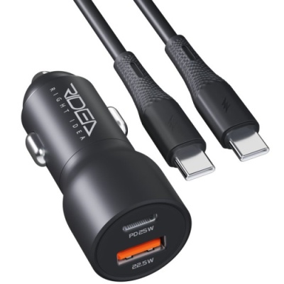 Автомобільний Зарядний Пристрій Ridea RCC-47114 QPow Pro 1USB/1USB-C PD/QC 47.5W+Type-C to Type-C (Чорний)