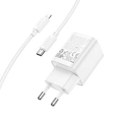 мережевий зарядний пристрій hoco c149a 1usb/18w/qc3.0 + 1type-c/30w/pd + (type-c - lightning) (бiлий) 
