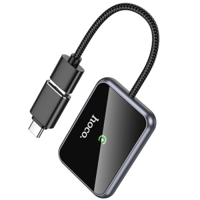 Адаптер бездротовий автомобільний Hoco HU1 CarPlay/Android Auto - USB/ Type-C (сірий)