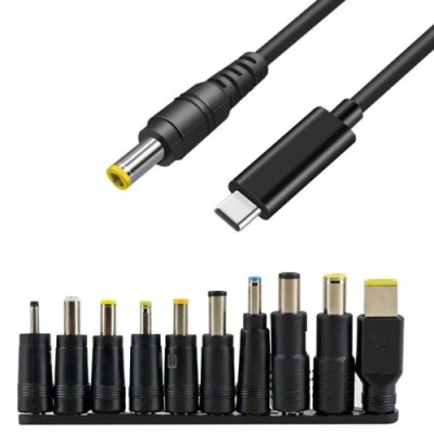 кабель type-c to dc pd65w 5.5х2.1 мм+10 перехідників 1.8m (чорний) 