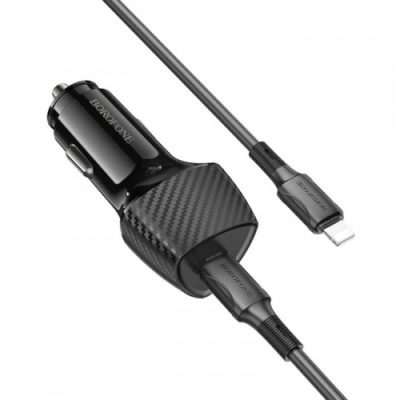 Автомобільний Зарядний Пристрій Borofone BZ31B 1Type-C/30W/PD + (Type-C - Lightning) (Чорний)