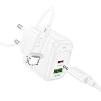 мережевий зарядний пристрій hoco cs55a 1usb/18w/qc3.0 + 1type-c/30w/pd + (type-c - lightning) (білий) 