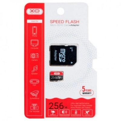 карта пам'яті xo microsdhc 256gb 10 class + sd адаптер (чорно-червоний) 