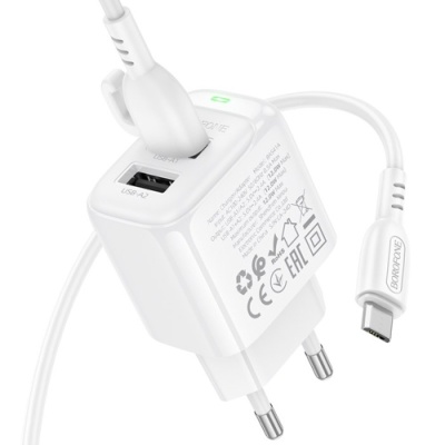 мережевий зарядний пристрій borofone bas41a 2usb/12w/2.4a + (usb - microusb) (білий) 