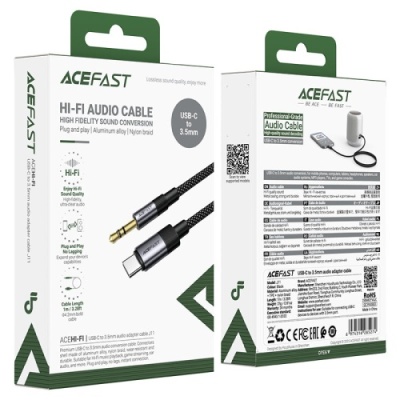 кабель aux acefast j11 type-c - jack 3.5 plug (1m) (чорний) 
