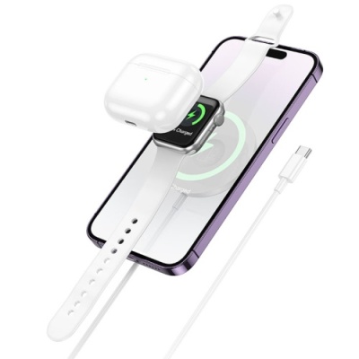 безпровідний зарядний пристрій hoco cw50 fast 3-in-1 magnetic 15w (for iwatch) (бiлий) 