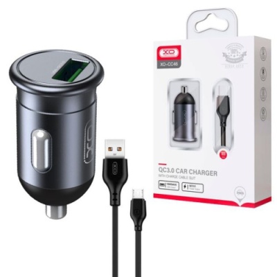 Автомобільний Зарядний Пристрій XO CC46 1USB/18W/QC3.0 + (USB - MicroUSB) (Чорний)