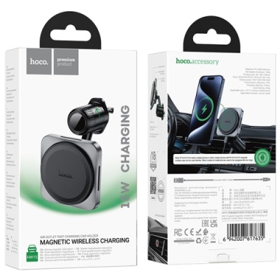 Автотримач Hoco HW15 з безпровідним зарядним пристроєм (Чорно-сірий)