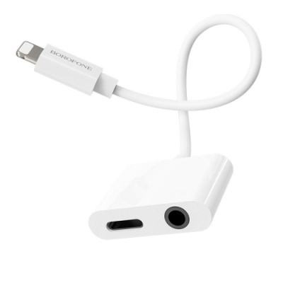 перехідник borofone bv12 apple lightning - (aux 3.5mm+lightning charge) (білий) 
