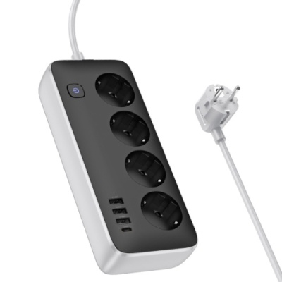 мережевий подовжувач hoco ac21 (3usb/1type-c/4xsocket) 1,5м (чорний) 