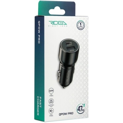 Автомобільний Зарядний Пристрій Ridea RCC-47110 QPow Pro 1USB/1USB-C PD/QC 47.5W (Чорний)