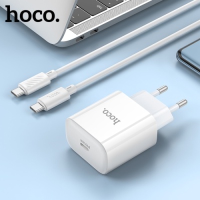 мережевий зарядний пристрій hoco c76a pro 1type-c/30w/qc3.0/pd + (type-c - type-c) (білий) 
