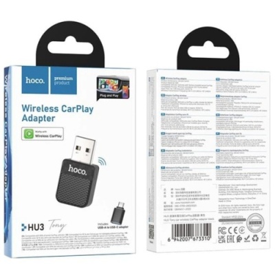 Адаптер бездротовий автомобільний Hoco HU3 CarPlay USB/ Type-C (чорний)