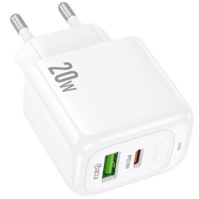 мережевий зарядний пристрій hoco cs54a 1usb/18w/qc3.0 + 1type-c/20w/pd (білий) 