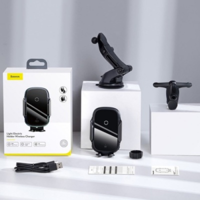 Автотримач з бездротовою зарядкою Baseus Wireless Charger Light Electric Car Mount (WXHW03-01) Black