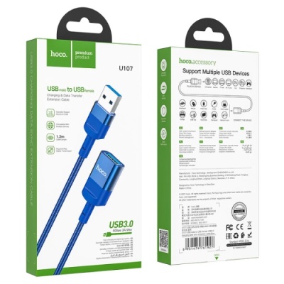 подовжувач usb hoco u107 usb male to usb female usb3.0 (синій) 