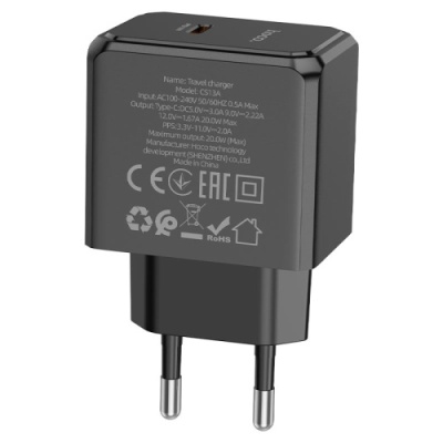 мережевий зарядний пристрій hoco cs13a 1type-c/20w/pd (чорний) 