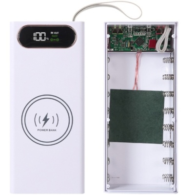 корпус multi-powerbank l16, під елементи 18650 до 16 шт, 22.5+15w, з бездротовою зарядкою та ліхтарем, білий 