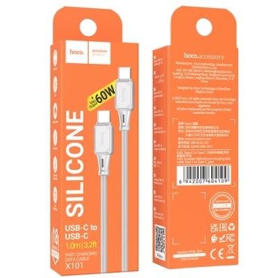 кабель hoco x101 silicone (pd) type-c - type-c 60w/1m (сірий) 