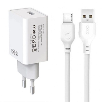 мережевий зарядний пристрій xo l93 1usb/2.4a + (usb - microusb) (білий) 