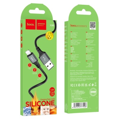 кабель hoco x86 silicone usb - lightning 2.4a/1m (чорний) 