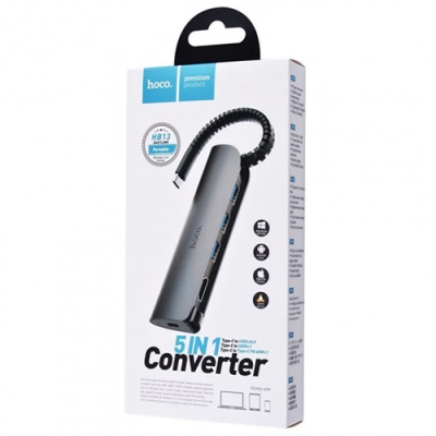 usb hub hoco hb13 (type-c to usb3.0*3+hdmi+pd) (сірий) 