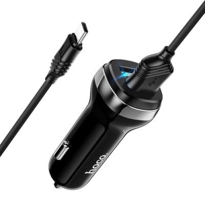 Автомобільний Зарядний Пристрій Hoco Z40 2USB/2.4A + (USB - Type-C) (Чорний)
