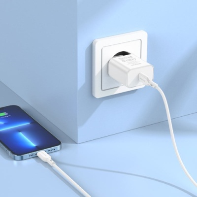 мережевий зарядний пристрій borofone ba71a power 1type-c/20w/pd (білий) 