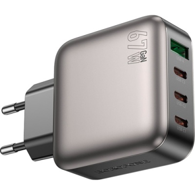 мережевий зарядний пристрій borofone bas57a gan 1usb/20w/qc3.0 + 3type-c/67w/pd (чорний) 